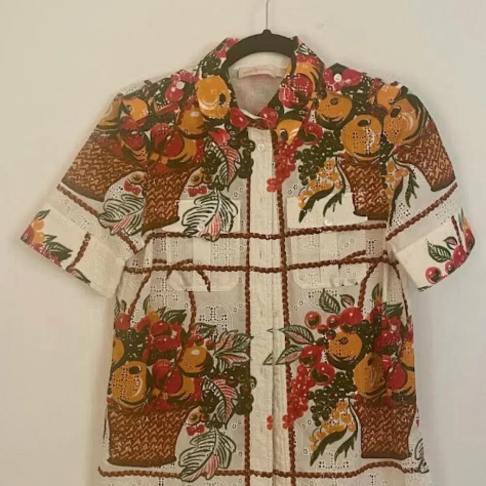 Tory Burch Printed Camp Shirt sz 0 - Picture 5 of 9